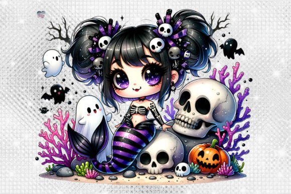 Chibi Goth Mermaid PNG Summerween